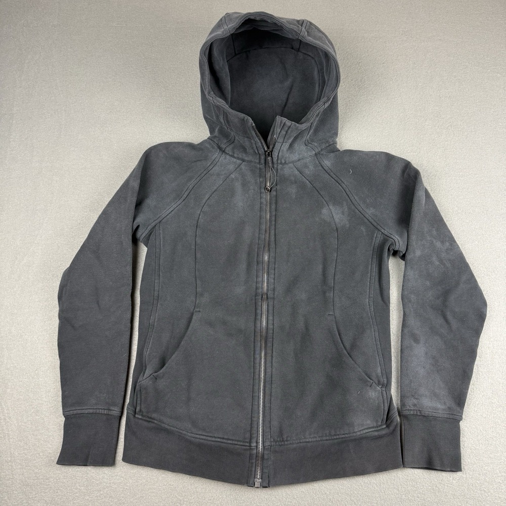 Lululemon Scuba‎ Hoodie Sweatshirt Light Cotton Fleece Sz 10 Black W4AWMS FLAWS